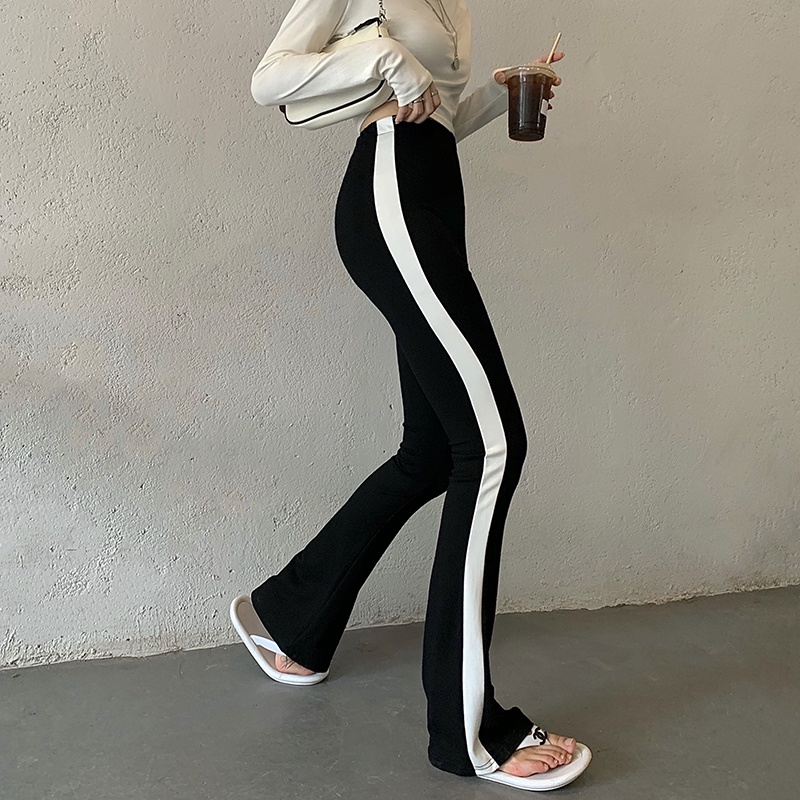 Quần dài lưng cao màu sắc tương phản thiết kế thời trang cho nữ