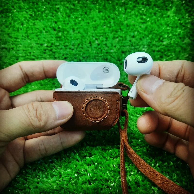 BAO DA AIRPODS 3 NÚT NAM CHÂM - HANDMADE DA THẬT
