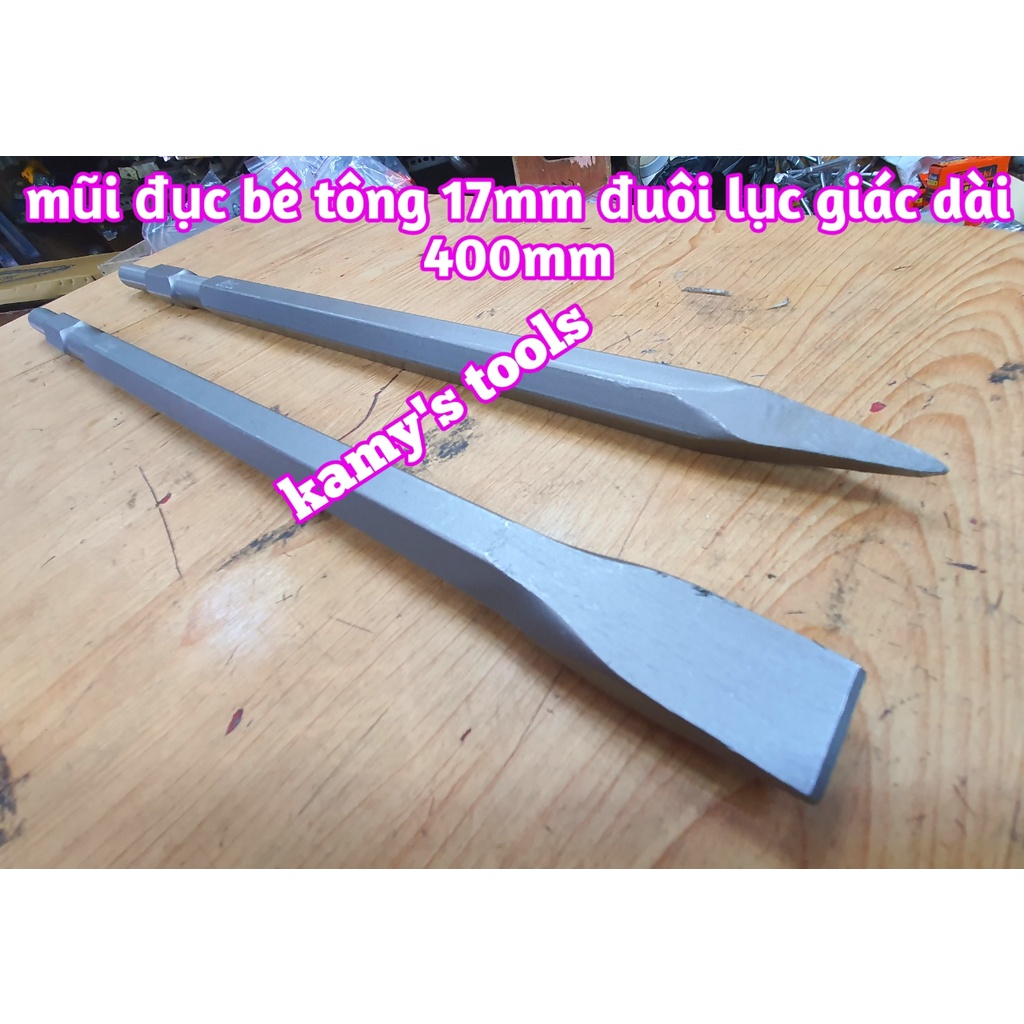 Mũi đục bê tông nhọn dẹp đuôi lục giác 17mm dài 400mm hiệu FOLL cao cấp