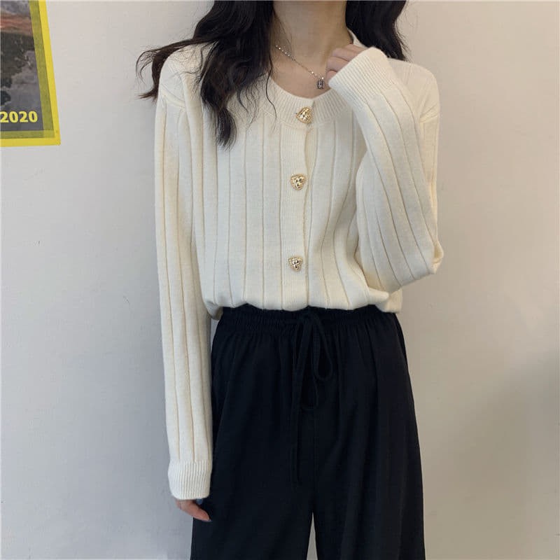 Áo cardigan len xuân thu khuy trái tim trẻ trung dễ thương