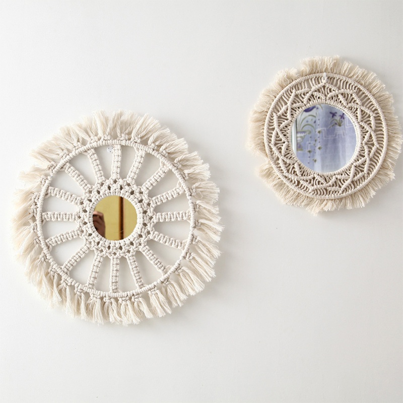Gương Treo Tường Hình Tròn Có Tua Rua Phong Cách Boho Nghệ Thuật Dành Cho Trang Trí Phòng Khách