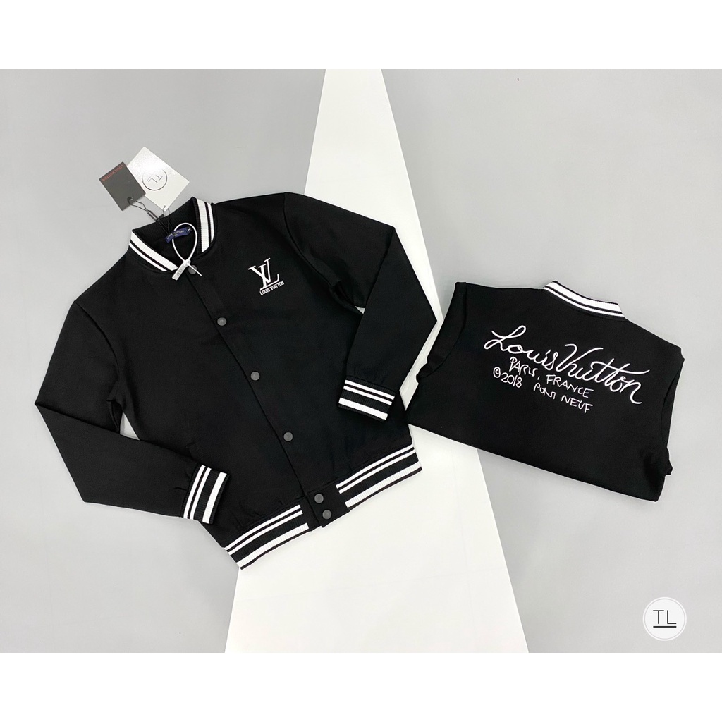Áo khoác bomber in chữ LV - áo khoác bomber thêu chữ cho nam cao cấp