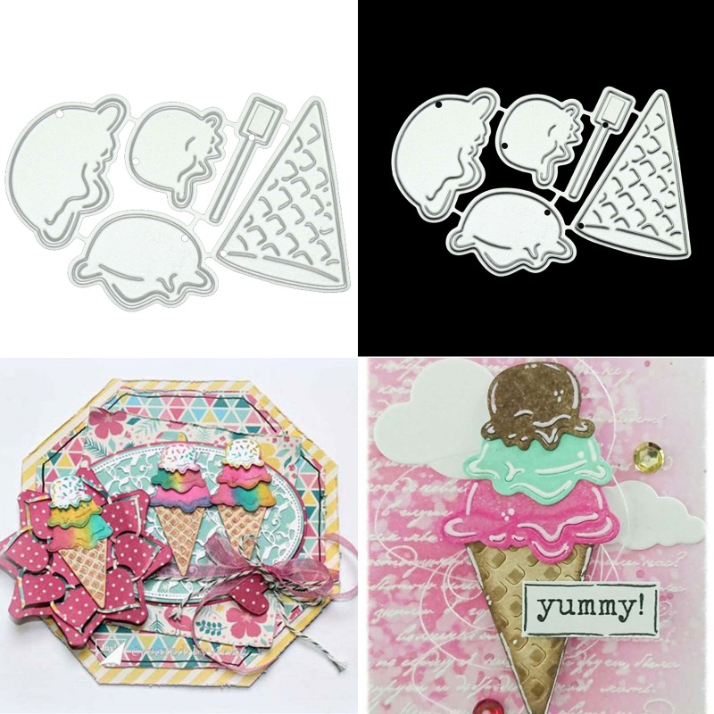 Khuôn Cắt Hình Kim Loại Hình Cây Kem Dùng Làm Thẻ Trang Trí Sổ Tay DIY
