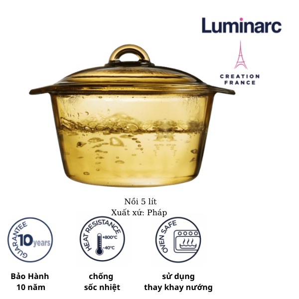 [Mã LT150 giảm 150k đơn 699k] Nồi Thuỷ Tinh Luminarc Amberline Blooming 5L -LUBLJ0886