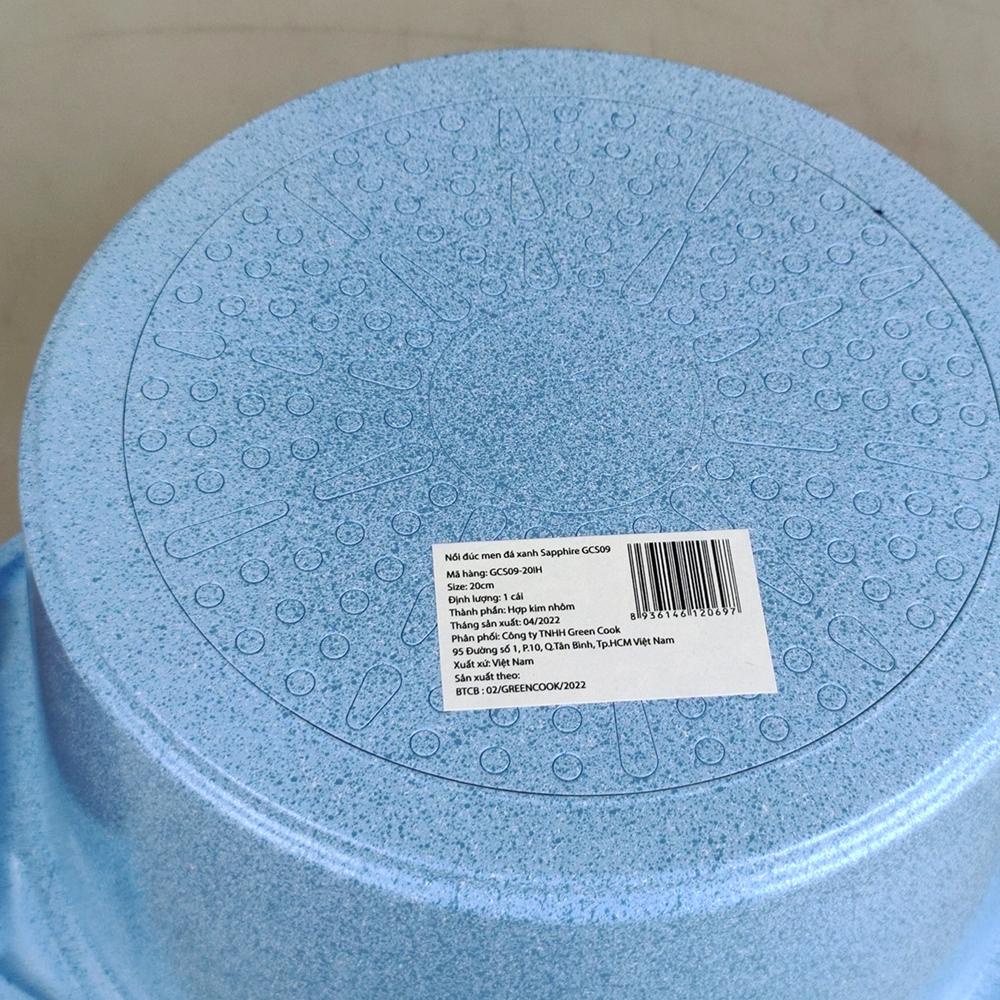 [Chính hãng] Quánh, nồi đúc men đá Sapphire 9 lớp Greencook GCS09 sử dụng được bếp ga, bếp hồng ngoại, bếp từ