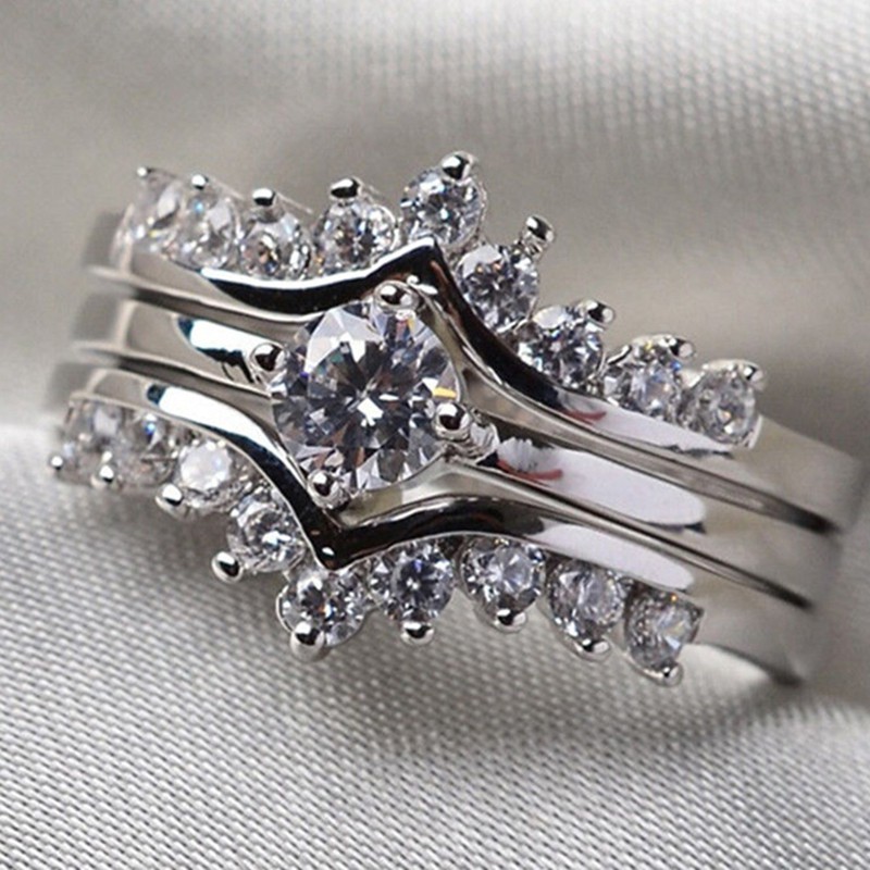 Set nhẫn bạc 925 đính kim cương nhân tạo cho nữ