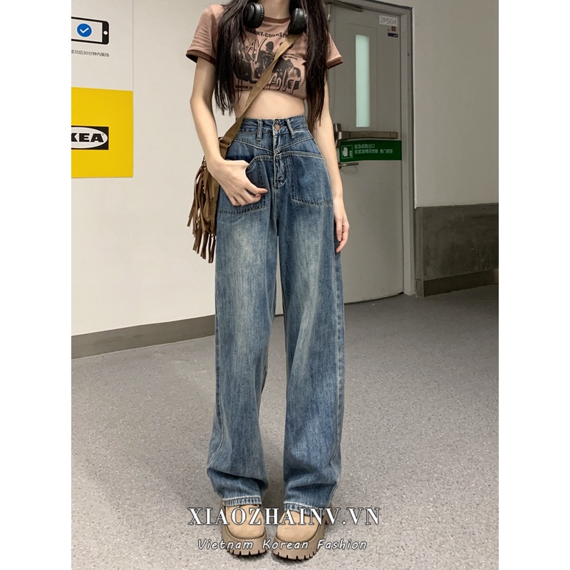 Quần jean baggy XIAOZHAINV lưng cao dáng rộng thời trang cá tính cho nữ