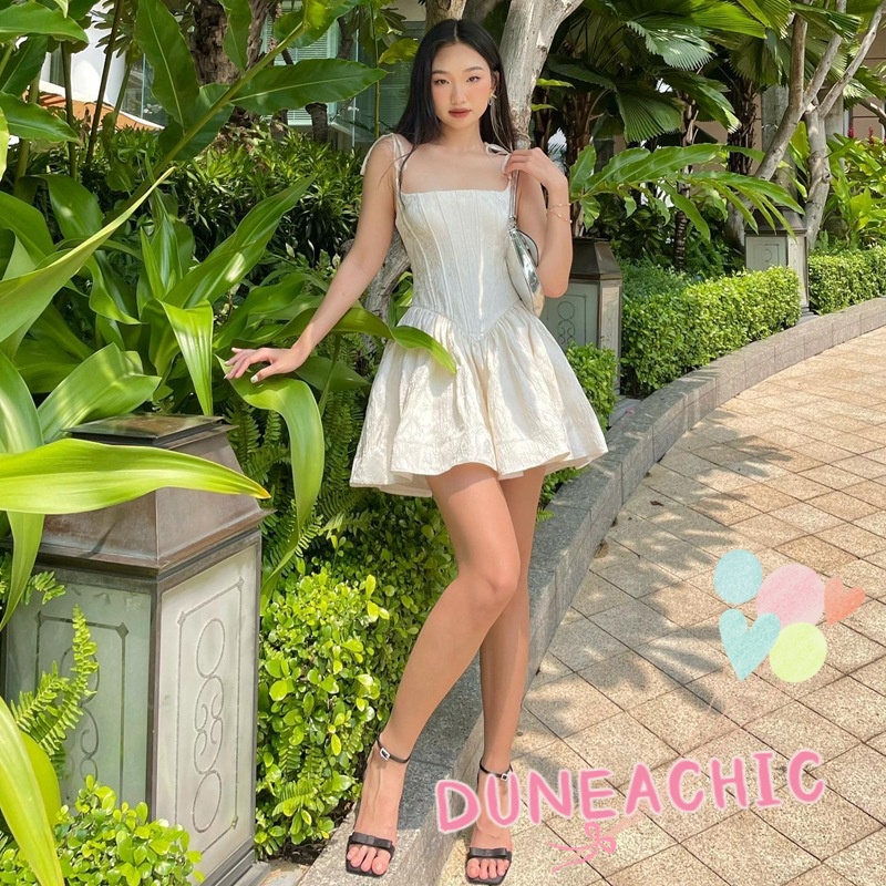 DUNEA Đầm hai dây xếp ly phong cách cổ điển thời trang dành cho nữ