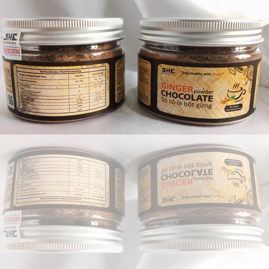 [Pha uống siêu ngon] Socola bột Gừng - Hũ pet 60g - SHE Chocolate – Đồ uống bổ dưỡng, nạp năng lượng, tốt cho sức khỏe