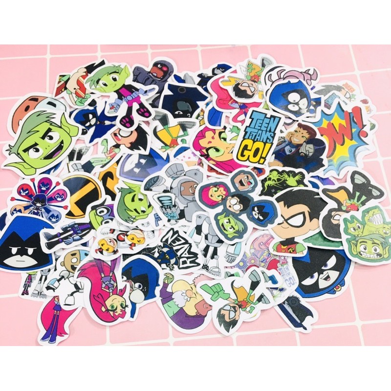combo 30-60 stiker Teen Titans Go! dán decal ép lụa bóc dán/ hình dán Teen Titans Go!