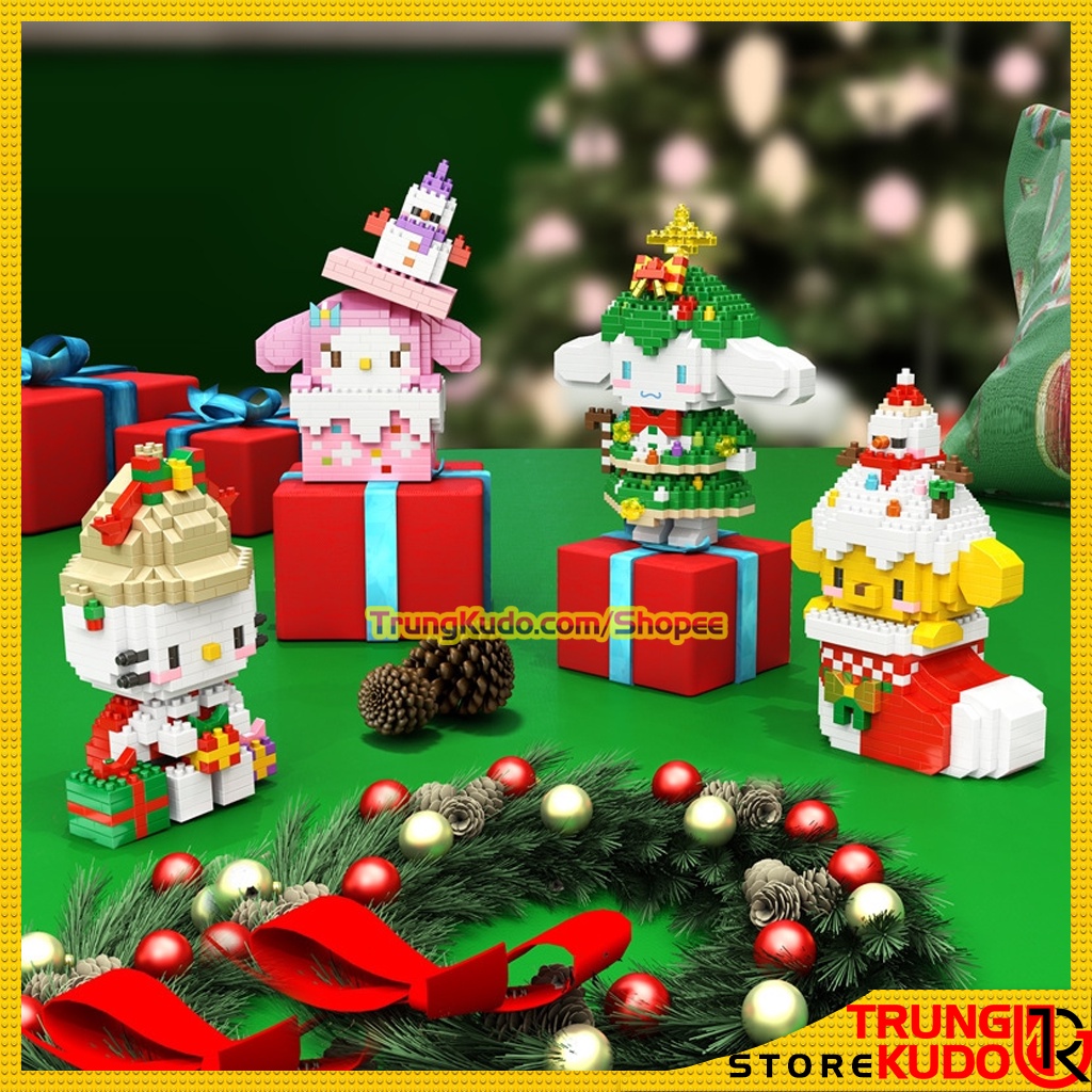 Mô hình Thỏ Gấu Noel có nhạc và đèn phiên bản thỏ Stella Lou giáng sinh dạng đồ chơi xếp hình làm quà, đồ decor