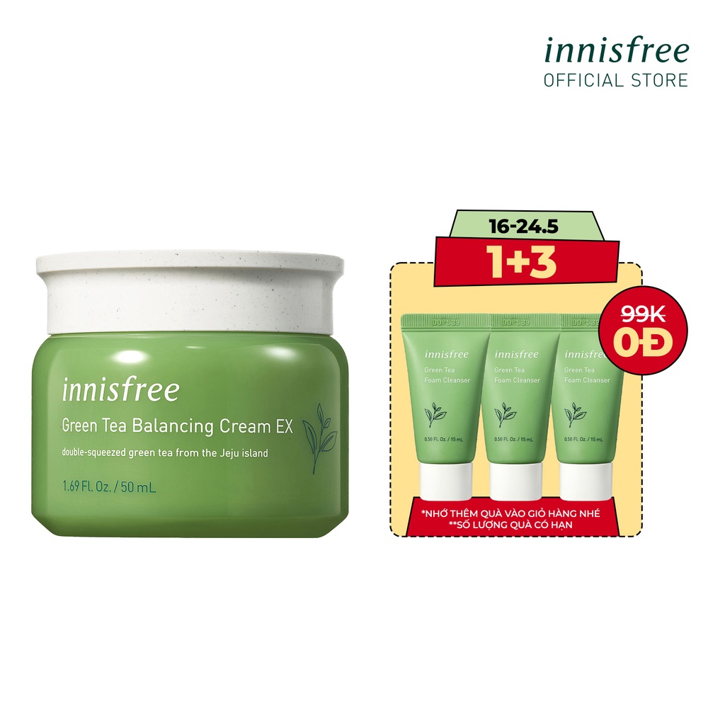 [Mã COSIF05 giảm 10% đơn 400K] Kem dưỡng cân bằng độ ẩm innisfree Green Tea Balancing Cream Ex 50ml