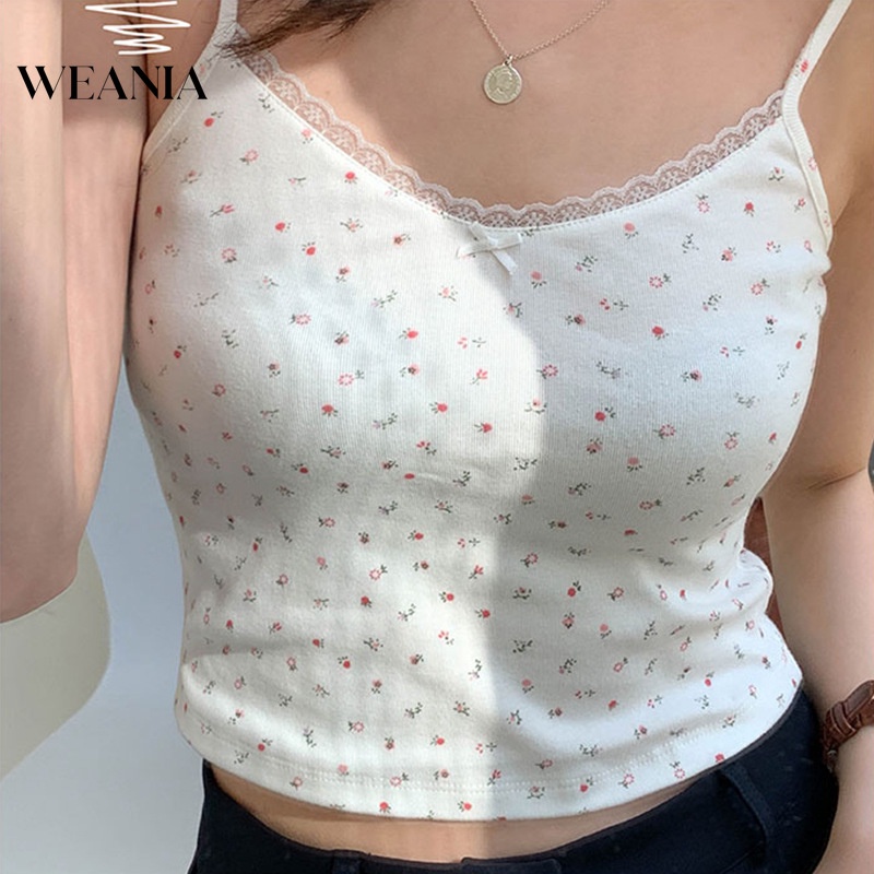 Áo hai dây WEANIA phối ren hoa thời trang mùa hè ngọt ngào cho nữ