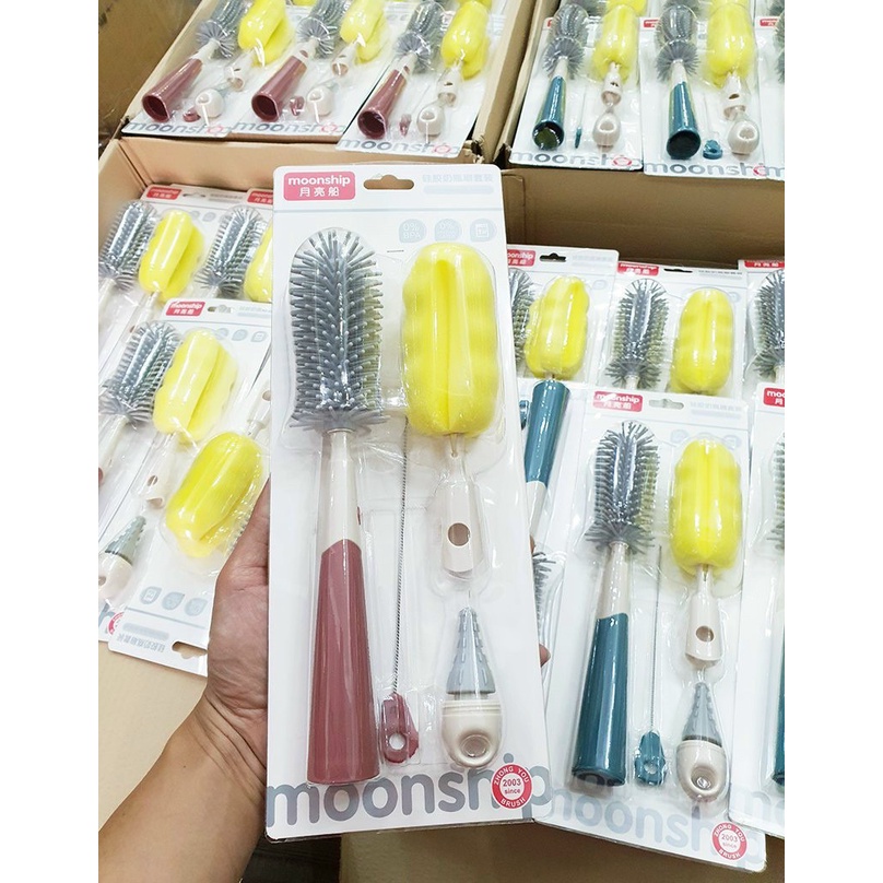Bộ cọ bình sữa vệ sinh bình sữa 4 chi tiết Moonship silicon tiện lợi dễ dùng cho bé - 𝐁𝐢𝐦𝐚𝐫𝐭