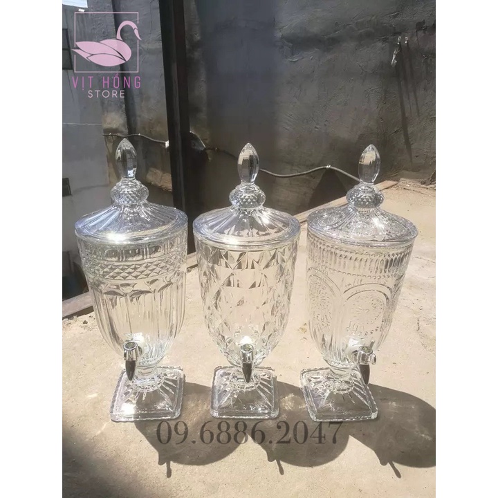 Bình thủy tinh đựng rượu , đựng nước , đựng hoa nước quả có vòi 2L , 3L , 5L