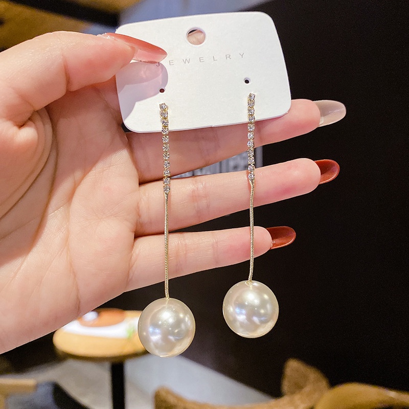 Bông Tai Bạc 925 Dáng Dài Đính Ngọc Trai Phong Cách Hàn Quốc Cao Cấp Cho Nữ