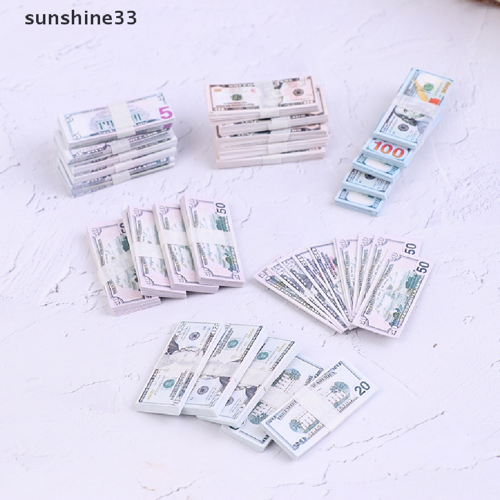 100 Xấp tiền đô la 1:12 5/10/20/50/100 trang trí nhà búp bê