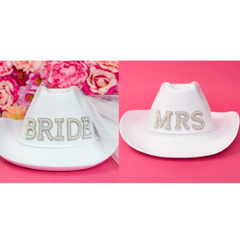 Mũ Cao Bồi In Chữ ONERI Mrs Cowgirl Cho Cô Dâu