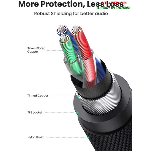 Cáp âm thanh AUX 3.5mm 2 đầu dương 4 cực bện nylon hỗ trợ mic Ugreen cao cấp