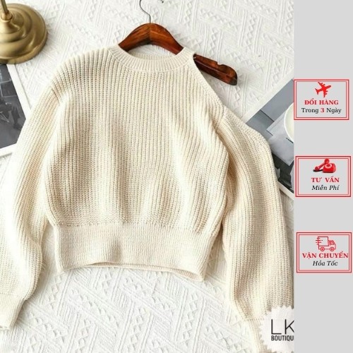 Áo len nữ lệch vai trắng cánh dơi tay thụng ulzzang Hàn Quốc thu đông