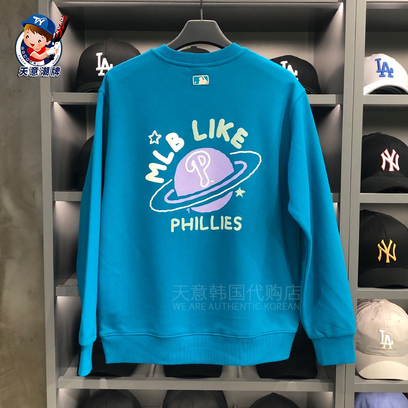 MLB Áo nỉ tay dài in hình hành tinh phong cách Hàn Quốc mới cho nam nữ