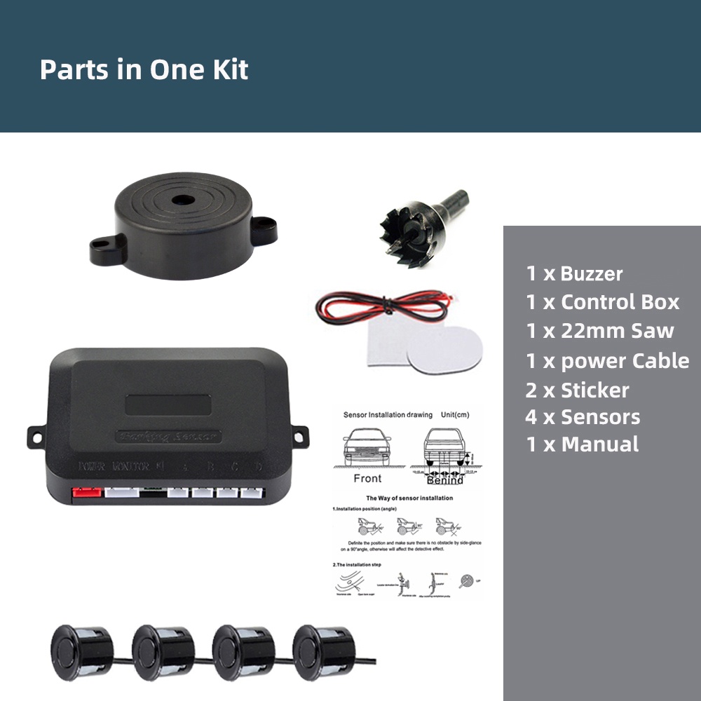 Car Parking Sensor 4 Sensors Buzzer 22mm  Kit Reverse Backup Radar Sound Alert Indicator Probe System 12V