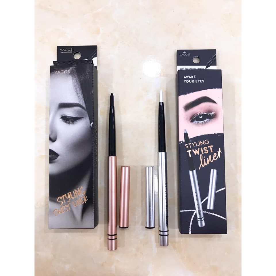 Chì kẻ viền mắt dạng Gel Vacosi Styling Auto Gel Liner Màu Đen Và Màu Trắng Bạch Kim