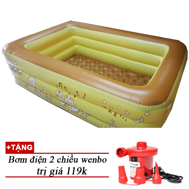 Bể phao bơi 3 tầng cho bé sz lớn 180x140x60cm tặng bơm điện, bể bơi phao cho bé, hồ bơi phao