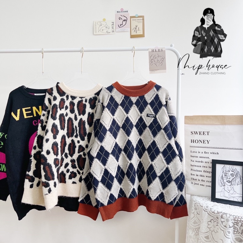 Áo len quả trám form rộng style ulzzang cá tính-D001