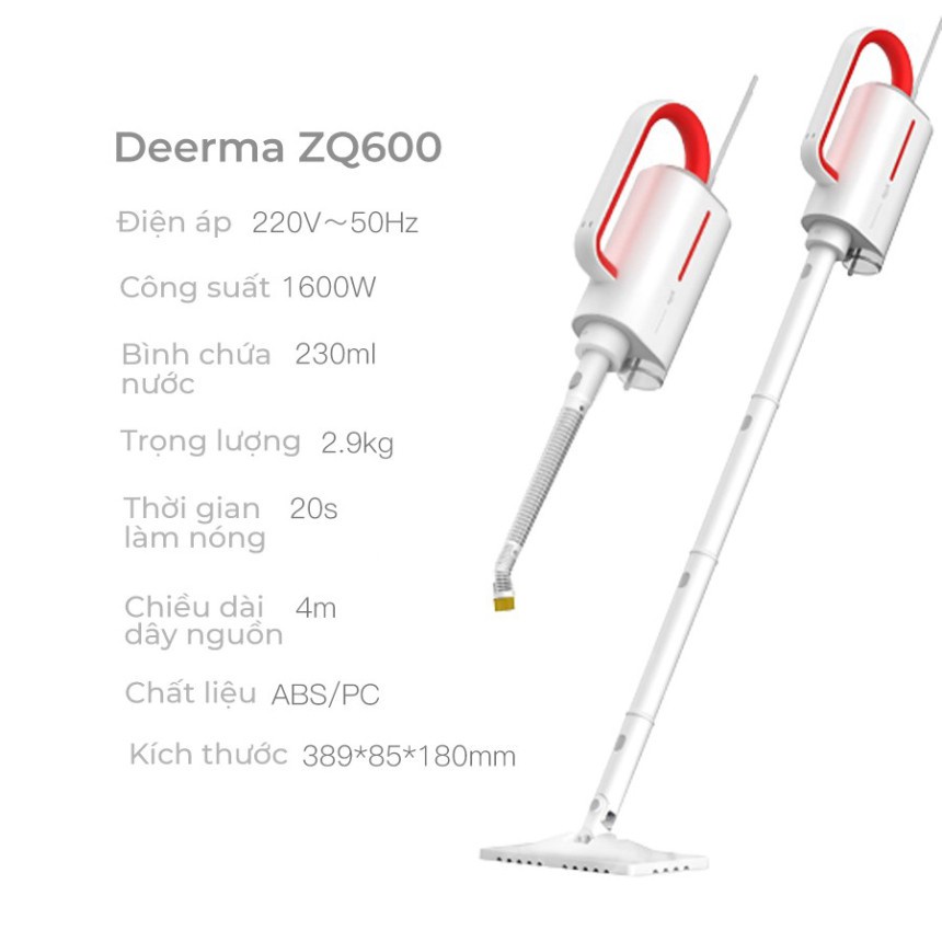 Máy lau nhà hơi nước Deerma ZQ600 trang bị 5 đầu bàn chải, chế độ kháng khuẩn cao cấp, bảo hành 12 tháng