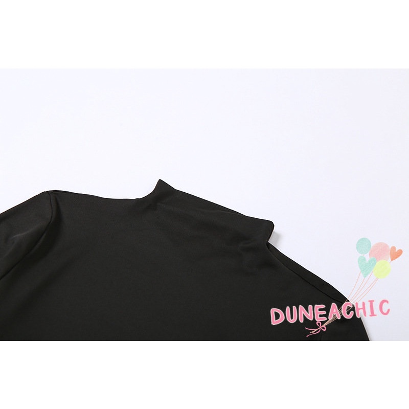 DUNEA Áo Thun Tay Dài Cổ Cao Hở Lưng Màu Trơn Phong Cách Thời Trang Đường Phố Cho Nữ