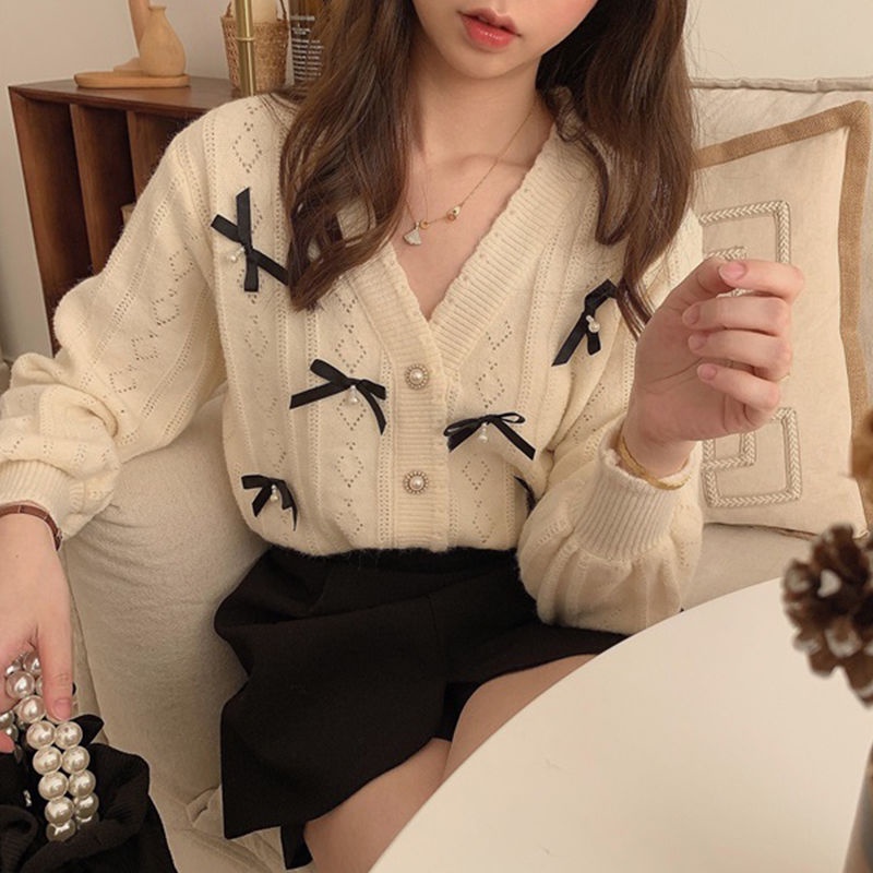 Áo Khoác Cardigan Dệt Kim Đục Lỗ Kiểu Nhật Bản Thời Trang Thu Đông Cho Nữ
