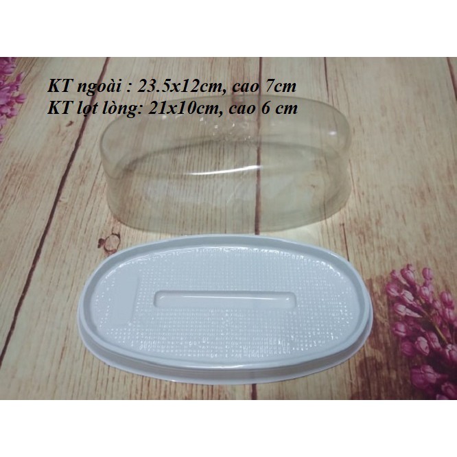 BỘ 100 HỘP NHỰA ĐẾ TRẮNG ĐỰNG BÁNH BÔNG LAN HÌNH OVAL - LỌT LÒNG 21x10 CM CAO 6CM