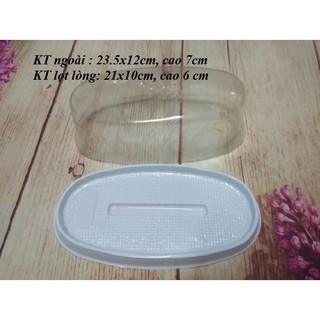 BỘ 50 HỘP NHỰA ĐẾ TRẮNG ĐỰNG BÁNH BÔNG LAN HÌNH OVAL - LỌT LÒNG 21x10 CM CAO 6 CM