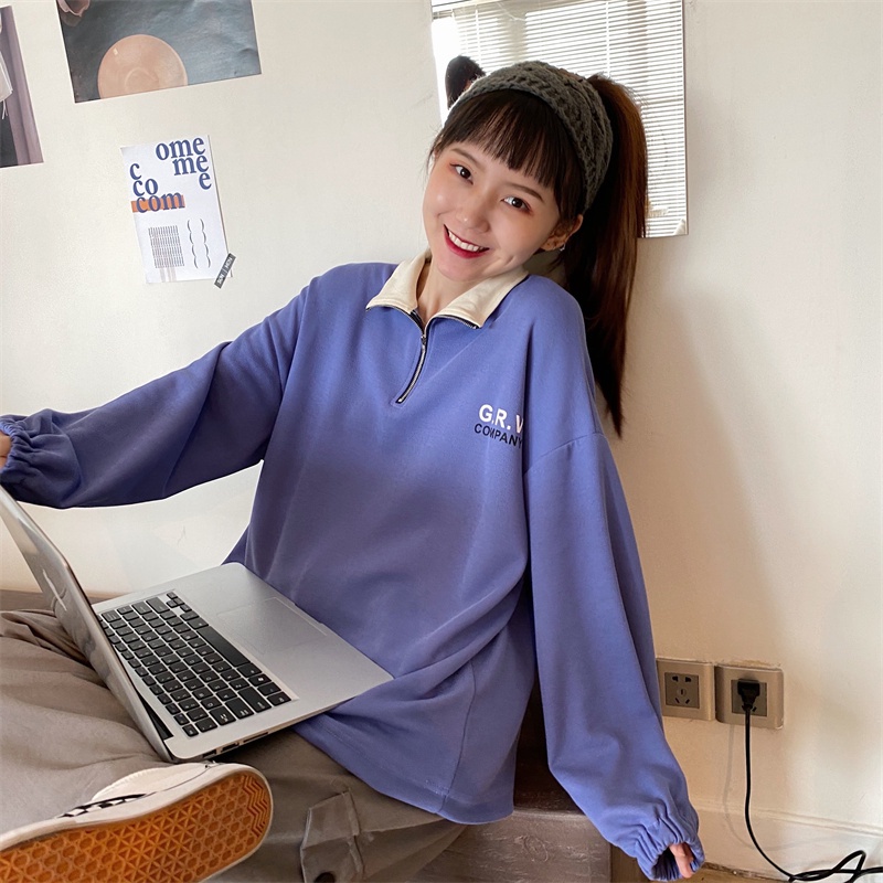 【ZHELIHANGFEI】Áo Thun POLO Tay Dài Form Rộng Theo Phong Cách Preppy Dễ Phối Đồ