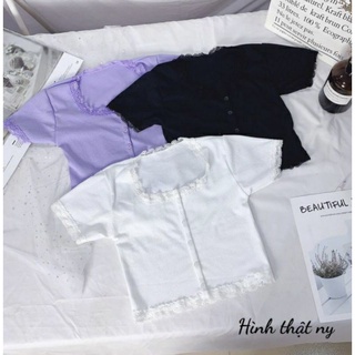 ÁO KIỂU CROPTOP NÚT PHỐI REN