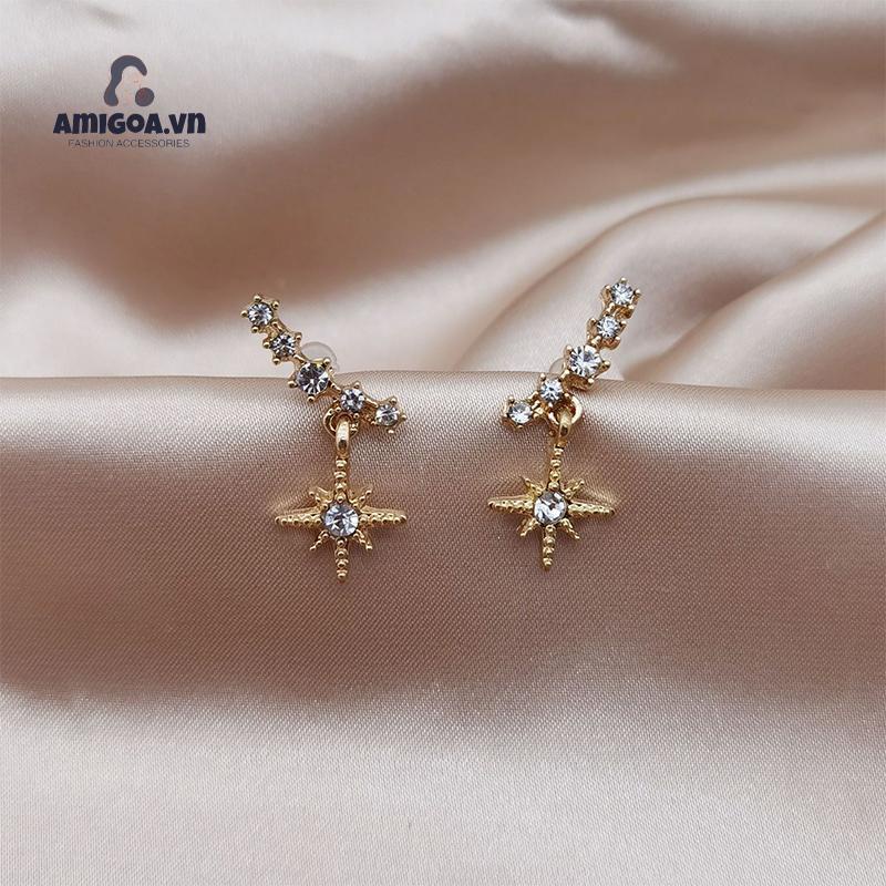 ✨✨Bông Tai Đinh Tán Mặt Ngôi Sao Mặt Cười Lập Phương Lục Giác Lấp Lánh Phong Cách Lạnh Cá Tính