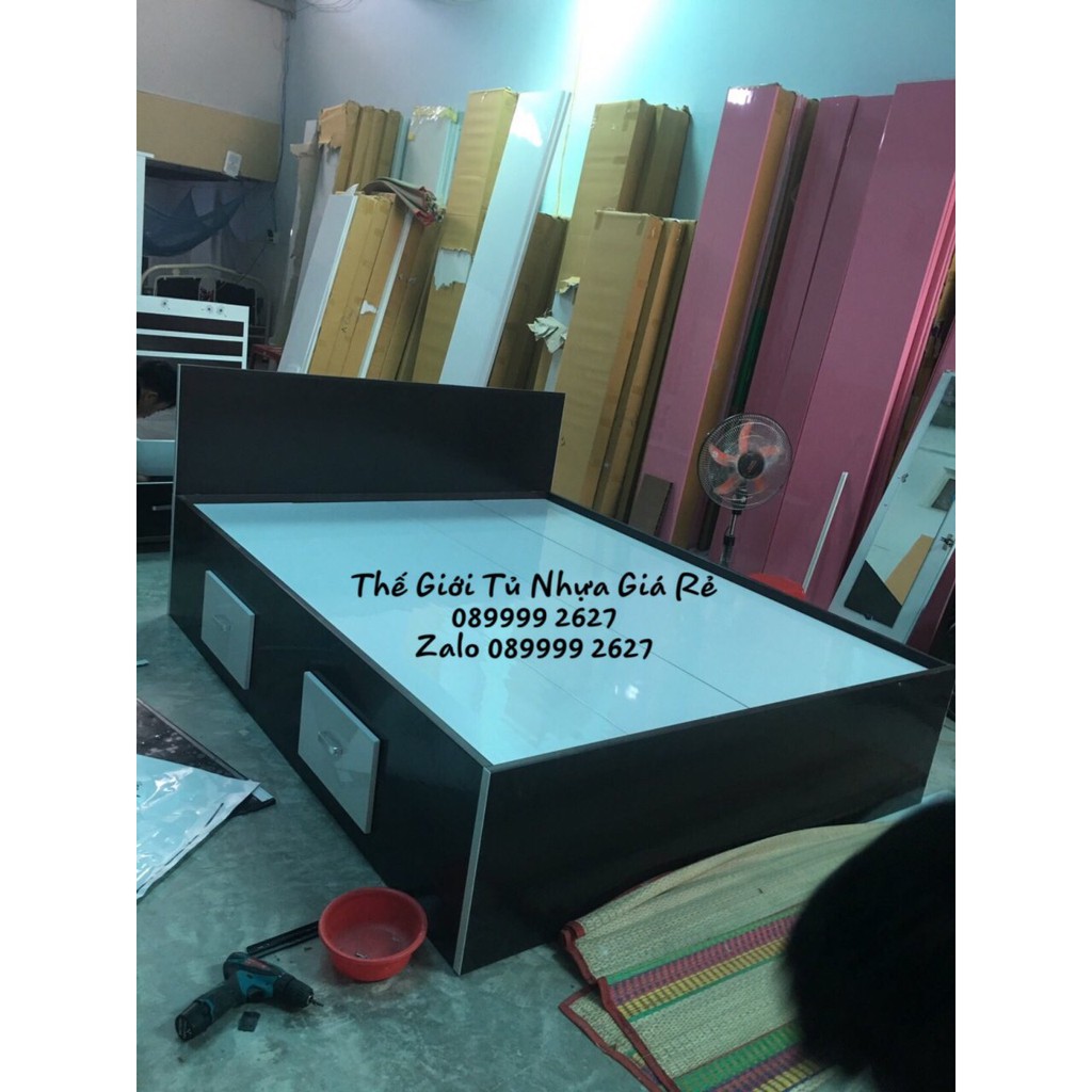 Giường ngủ nhựa Đài Loan màu gỗ cực đẹp 2 hộc kéo FREESHIP n1