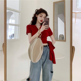 Áo thun crotop thắt eo