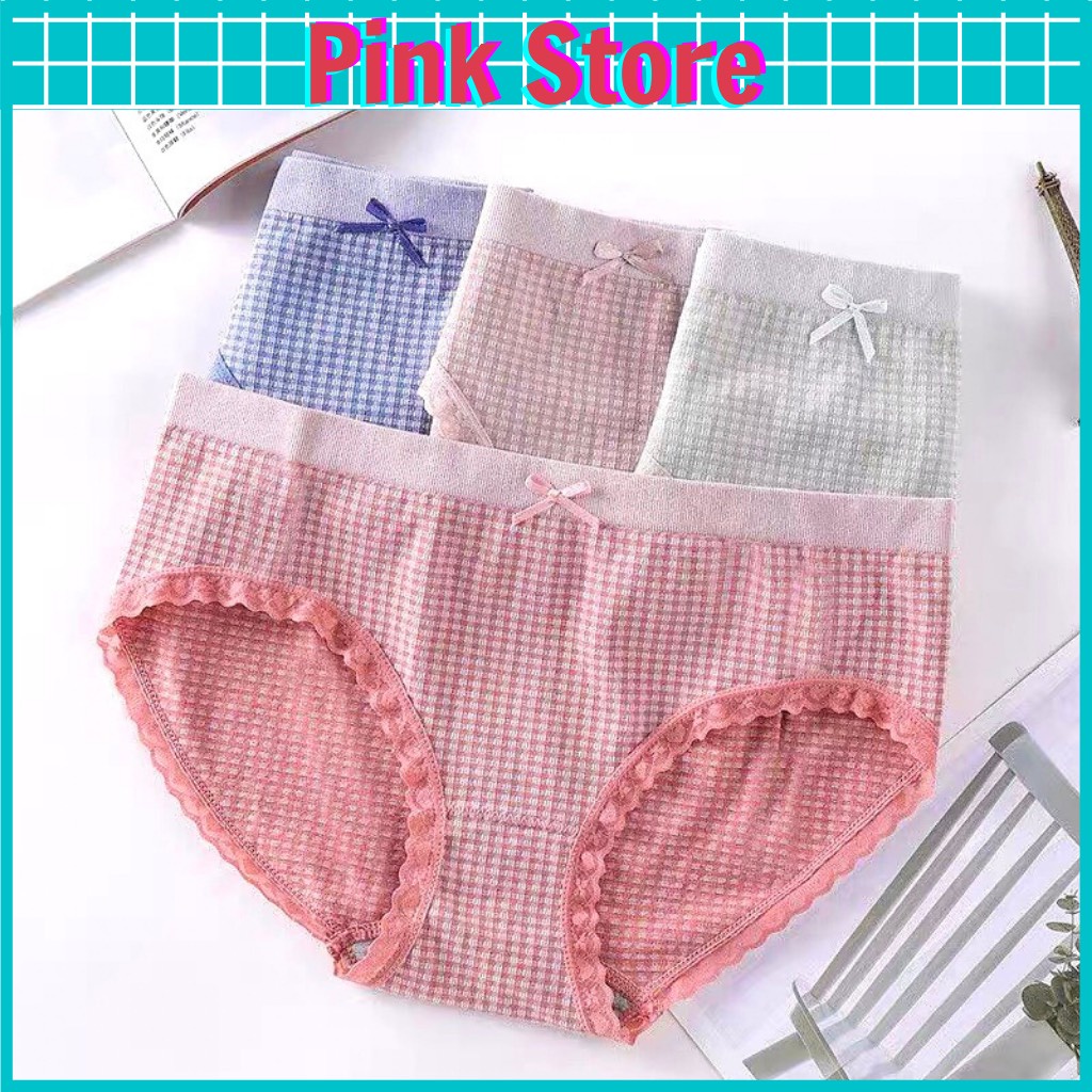 Quần Lót Nữ Cotton Không Đường May Kháng Khuẩn Kẻ Ô Co Giãn 4 Chiều PINK STORE HQ006 | BigBuy360 - bigbuy360.vn