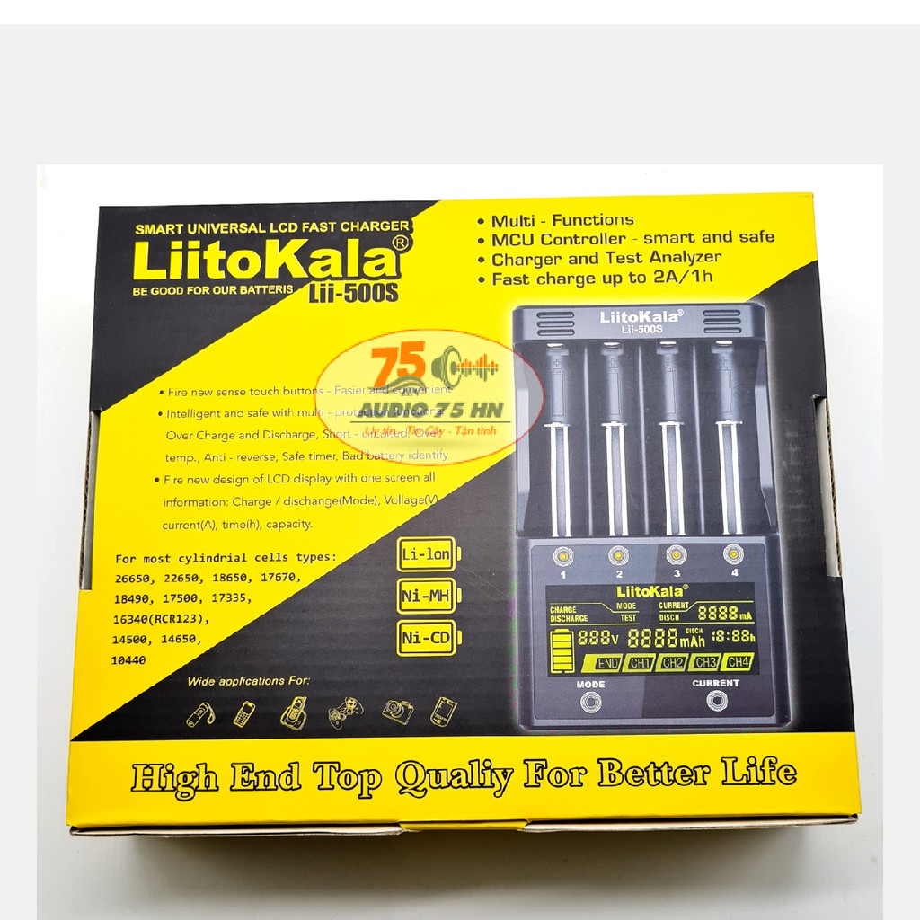 Bộ Sạc Pin siêu nhanh Liitokala Lii-500s cao cấp kiểm tra được Dung Lượng, không đo nội trở