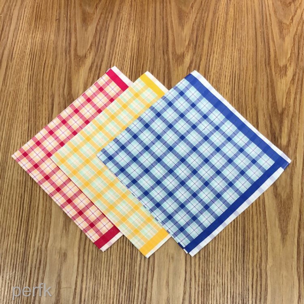 [PERFK] 5x 100% Cotton Handkerchief Plaid Printed Hanky Kerchief Pocket Square Mixed