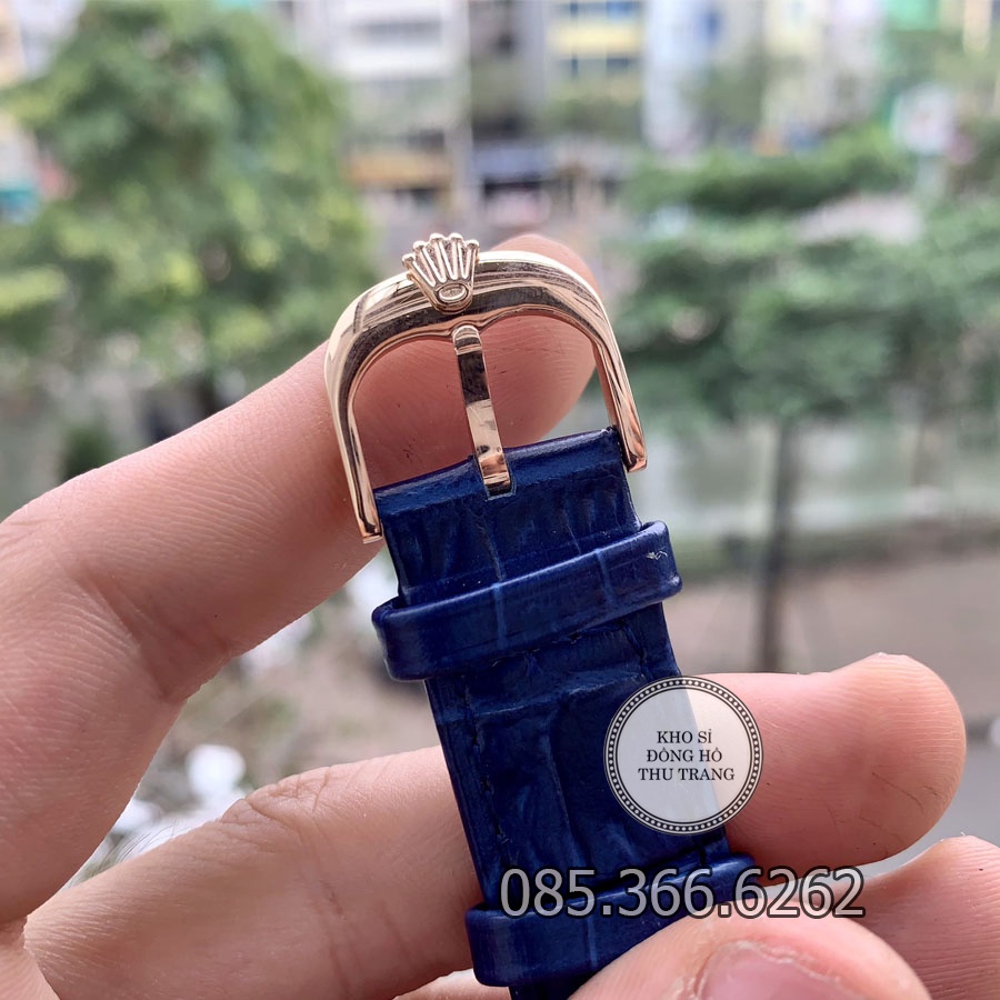 Đồng hồ nam Rolex cơ Automatic mẫu 3 kim mặt cắt vát kim cương xanh viền vàng size 40-41mm