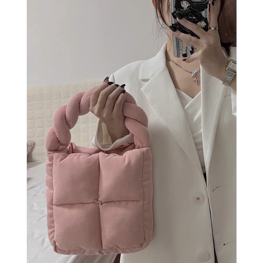 Túi Đeo Chéo Vai Bằng Vải Nhung Kẻ Mềm Thiết Kế Thời Trang 021 Cho Nữ