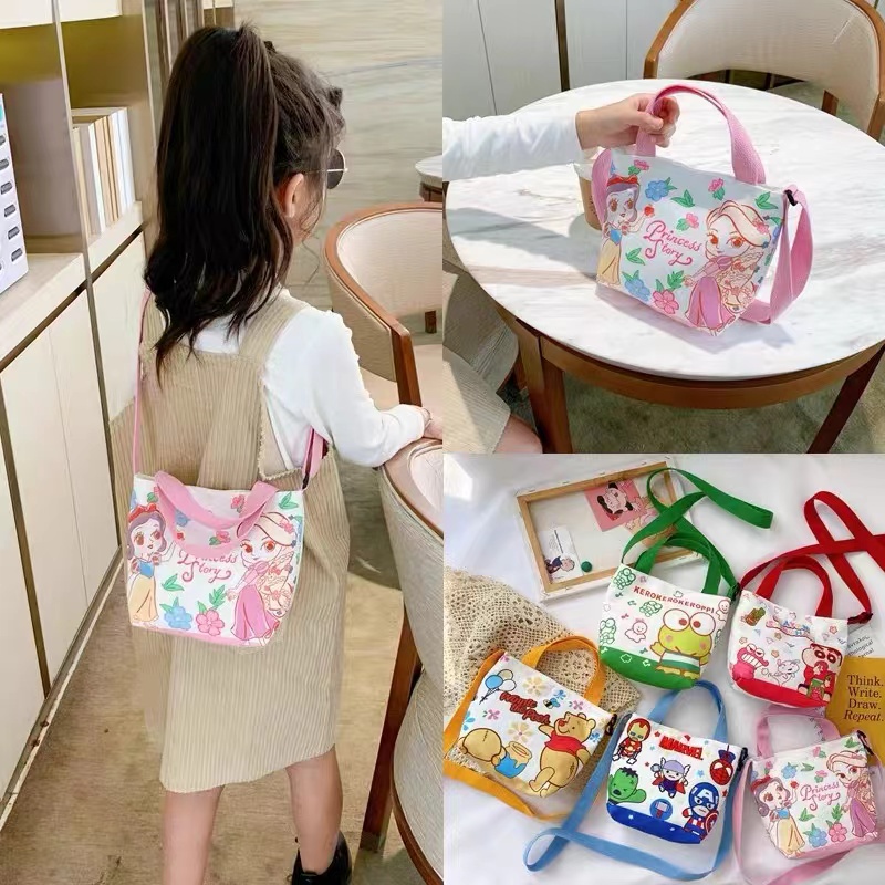Túi Canvas Đeo Chéo In Họa Tiết Hoạt Hình Dễ Thương Cho Bé Gái