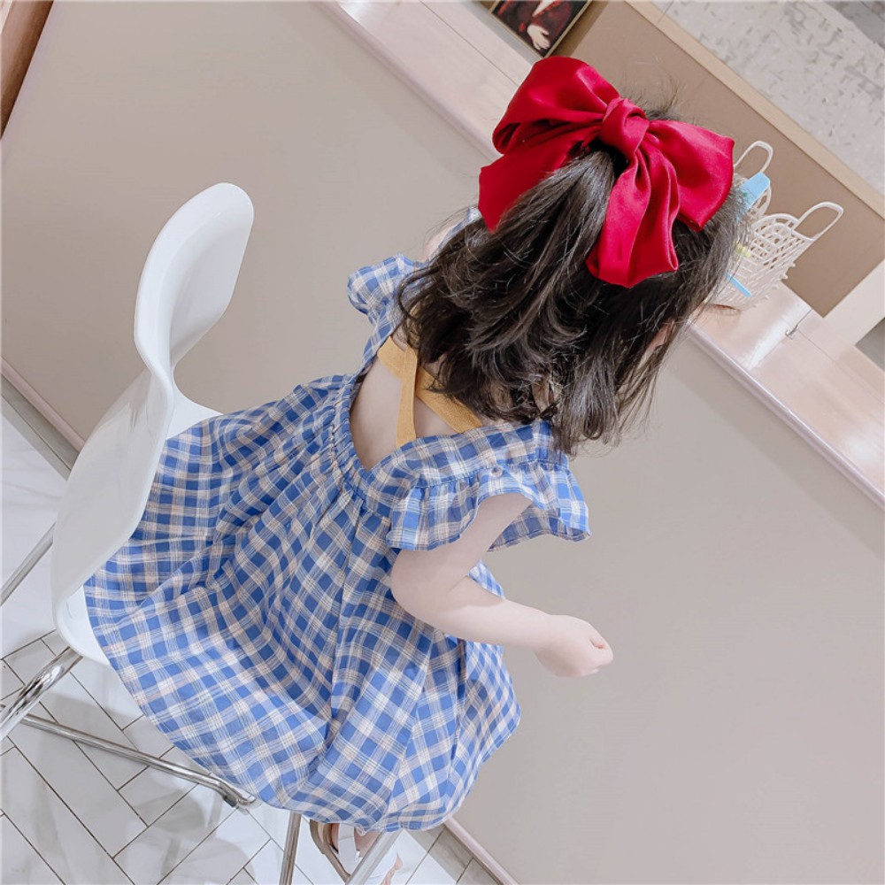 Váy bé gái , đầm cotton hở lưng họa tiết sọc caro xinh xắn thời trang mùa hè cho bé gái ATILA SHOP