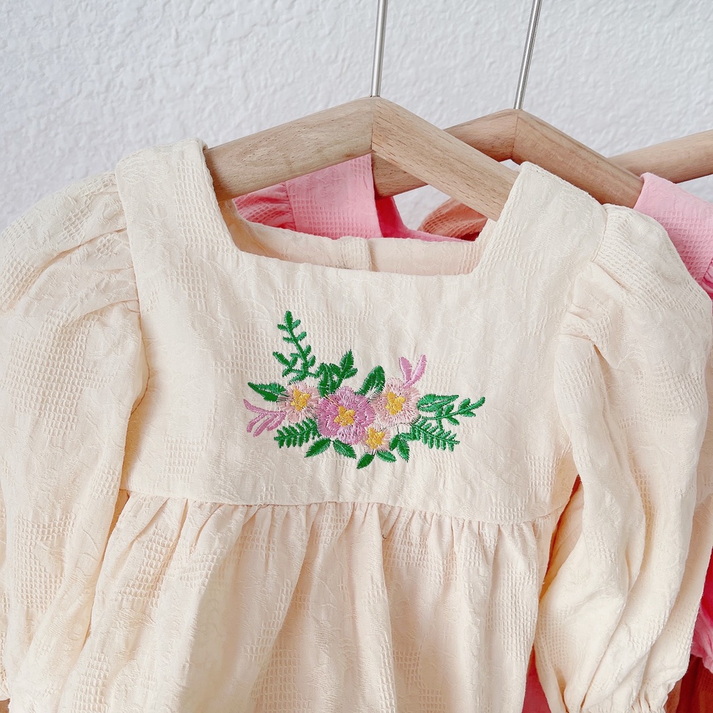 Váy thu dài tay đuôi cá thêu hoa ngực cho bé gái 1-5 tuổi (Mã 040712)