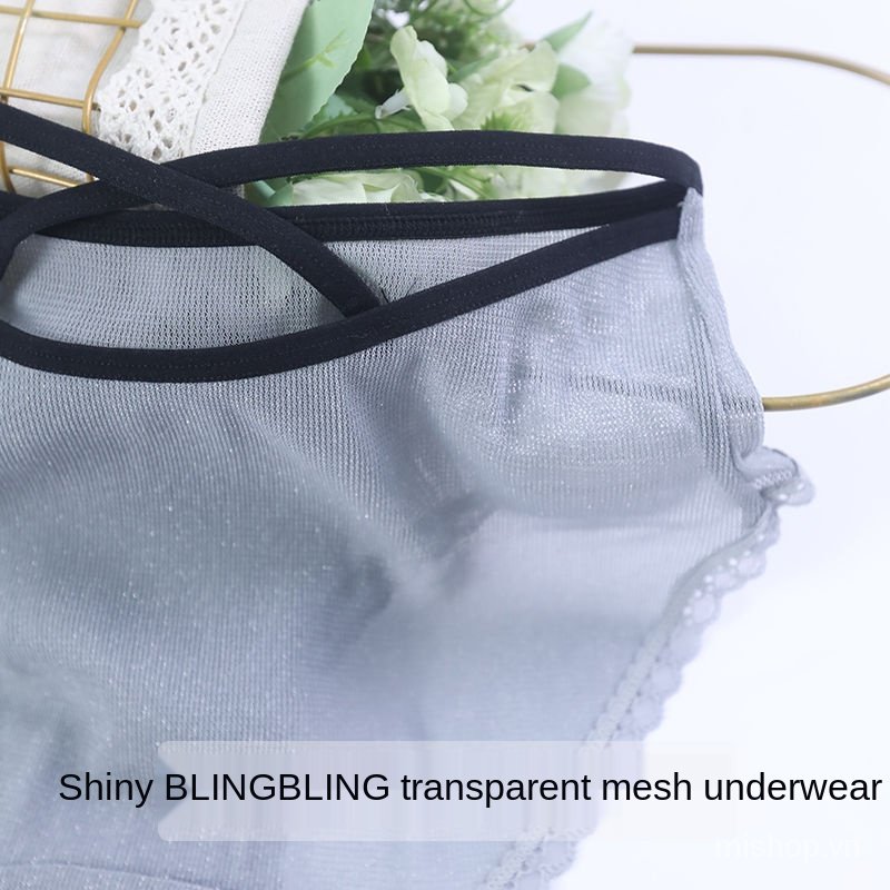 CODLarge Size FatmmMesh Panties Women's Transparent Ultra-Thin Mid Waist Sexy Temptation Quick-Drying Japanese Fashion Lace Trim Briefs