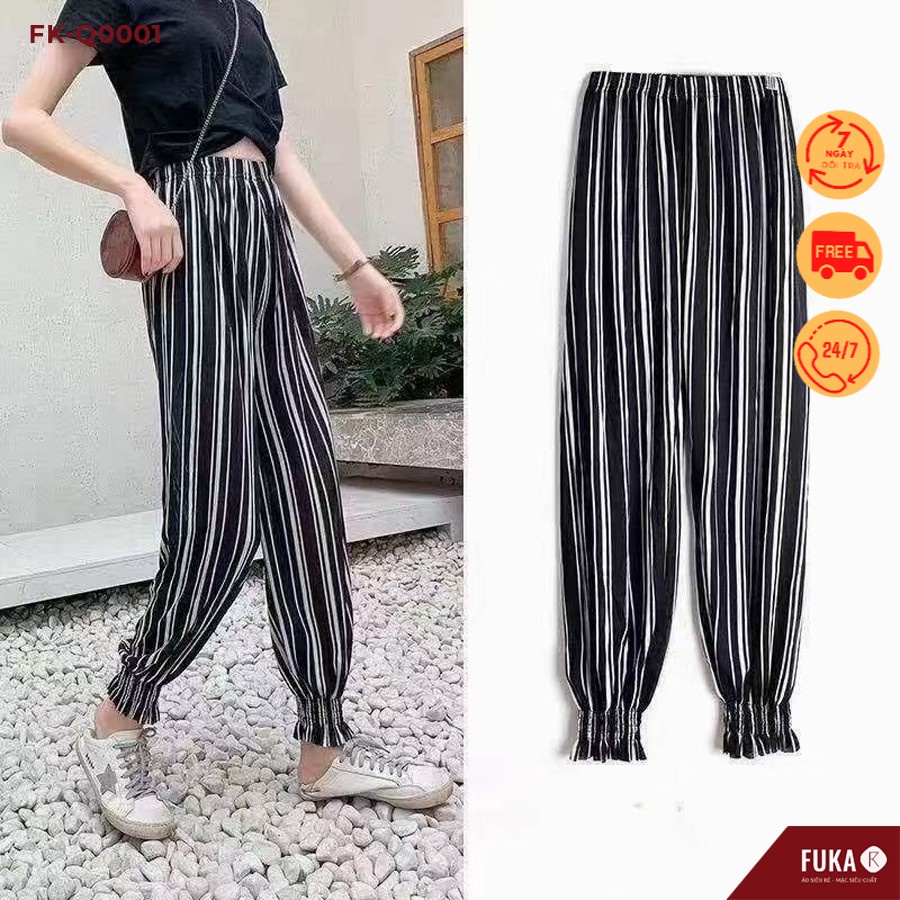 Quần ống rộng nữ FUKA - Quần jogger nữ cạp chun bo gấu siêu tôn dáng