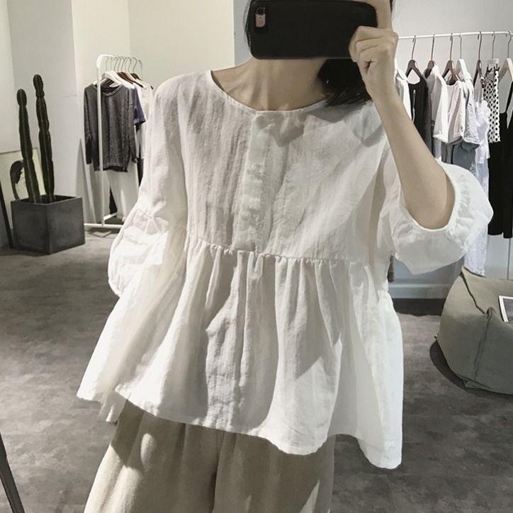 Áo Kiểu Tay Phồng Lưng Cao Dáng Rộng Thời Trang Mùa Hè Cho Nữ